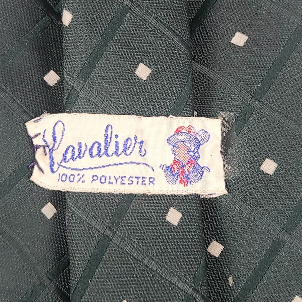 Cavalier Mens Polyester Tie Green Diamond Grid‎ Pattern Vintage USA 4" x 58"